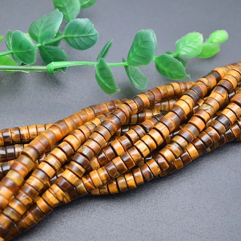 Natural Flat Round Shape Yellow Tiger Eye Gemstone Loose Beads for Jewelry Making DIY Bracelet Necklace Charm Accessories 4-6mm