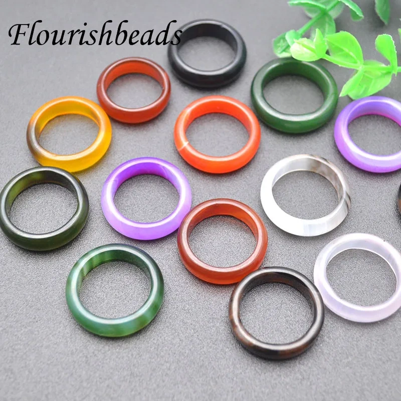 Wholesale Price Unisex Natural Ring Multicolor Agate Circle Finger Ring for Healing Yoga Jewelry Gift Size 7~8mm
