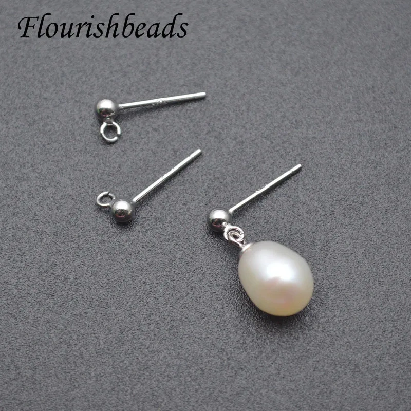 40pcs/lot 925 Sterling Silver Earring Stud 3mm Ball Post with Loop Accessories for High Quality Jewelry Earring Making