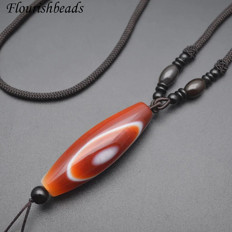 1pcs Natural Red Agate Coffee Brown Long Rice Shape Tibetan DZI Stone Pendant Necklace Tibet Heaven Bead Bring Good Luck Gift