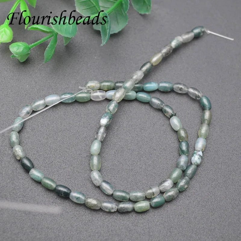 5strand/lot  4x6mm Natural Green Moss Agate Rice Shape Stone Beads for Jewelry Making