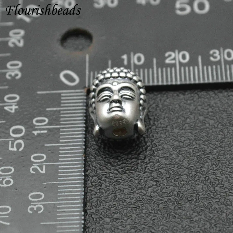 5pc Real S999 Silver 15mm Guanyin Buddha Head Shape Metal Loose Beads Charms Buddhist Jewery Making Supplies