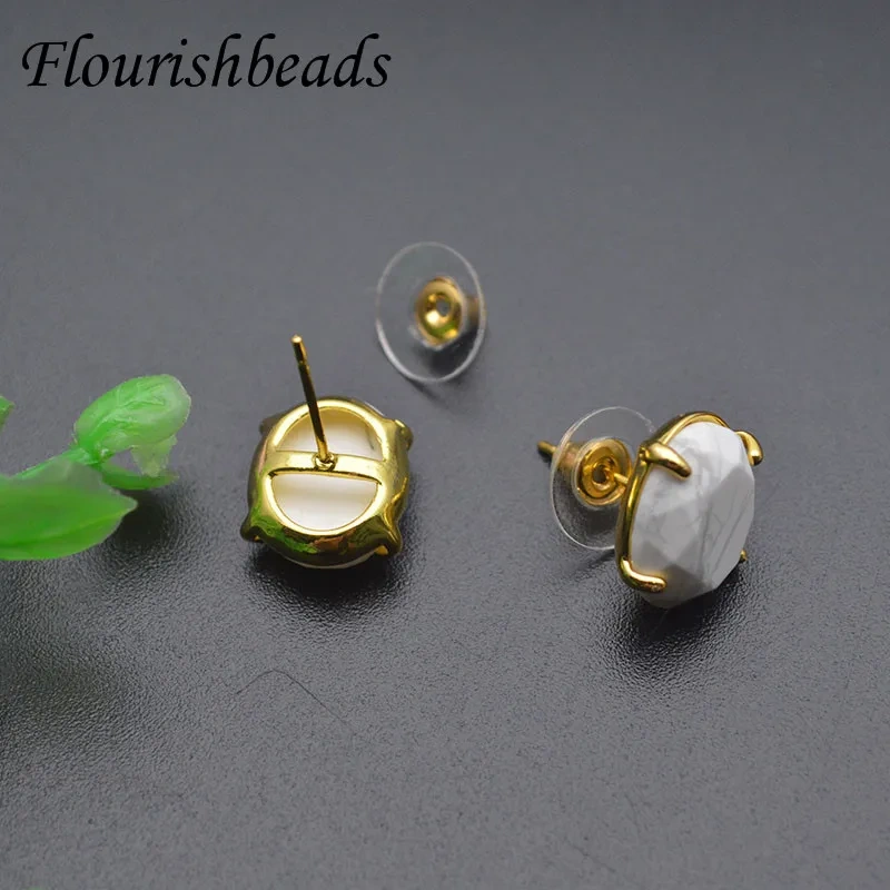 Natural Stone Faceted Stud Earring Rose Quartz Crystal Amethyst Howlite Fine Jewelry for Women Ear Earring 5pairs/lot