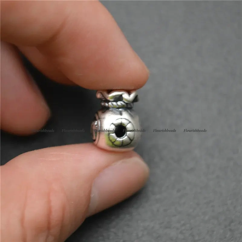 Popular Vintage S999 Anti Silvery Money Bag Shape Beads Purse Charms Fits Bracelet Necklace Making 10x12mm