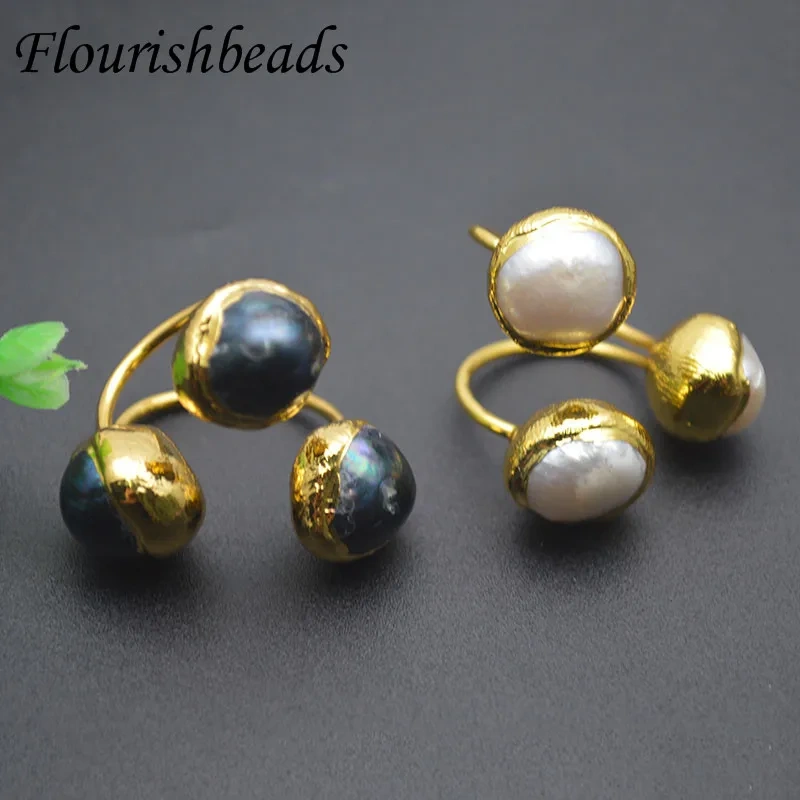 1pc Fashion Natural Black and White Pearl Ring Unique Adjustable Finger Rings for Women Men Fine Jewelry
