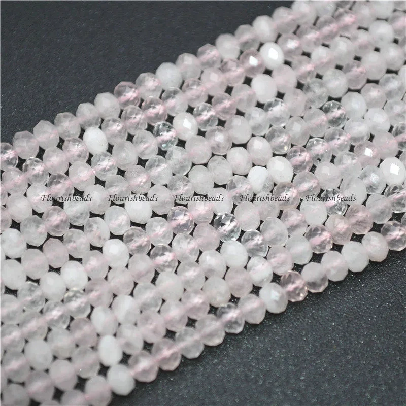 3x4mm Faceted Rondelle Shape Natural Pink Quartz Beads Fine Jewelry Making Earrings Necklace Stone Loose Beads 5Strands