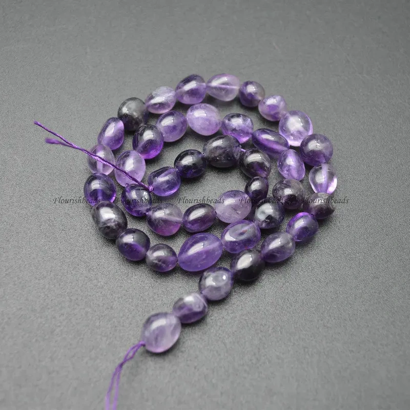 8~10mm Natural Amethyst Smooth Stone Oval Shape Nugget Loose Beads Jewelry Making Supplies 1 Strand