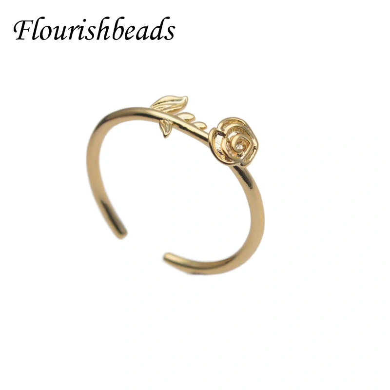 Gold Rose Flower Shape Opening Ring Adjustable Finger Ring for Fashion Women's Accessories Jewelry Gift 10pcs/lot