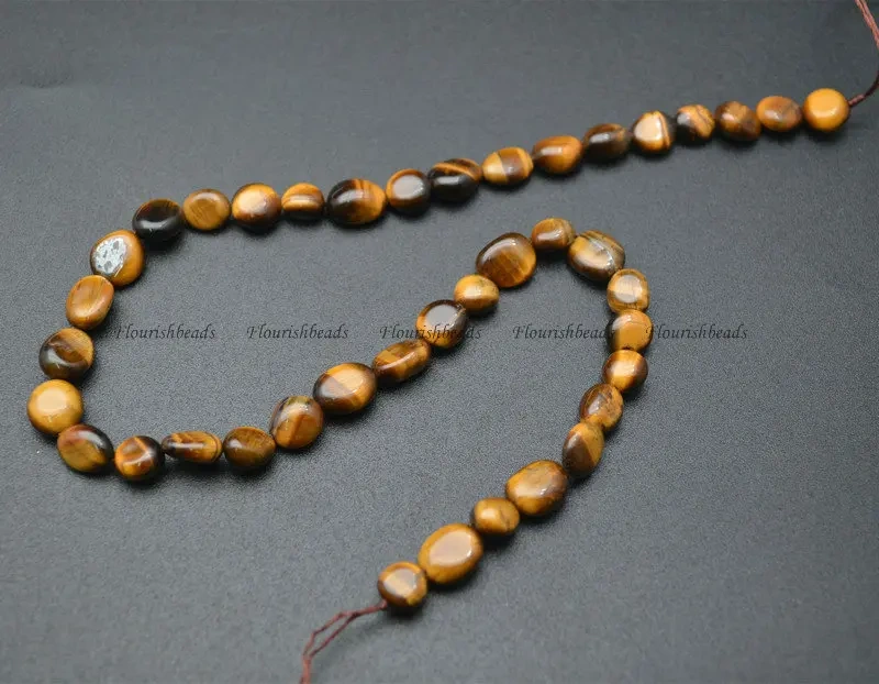 8~10mm Natural Tiger Eye Smooth Stone Oval Shape Nugget Loose Beads Jewelry Making Supplies 1 Strand