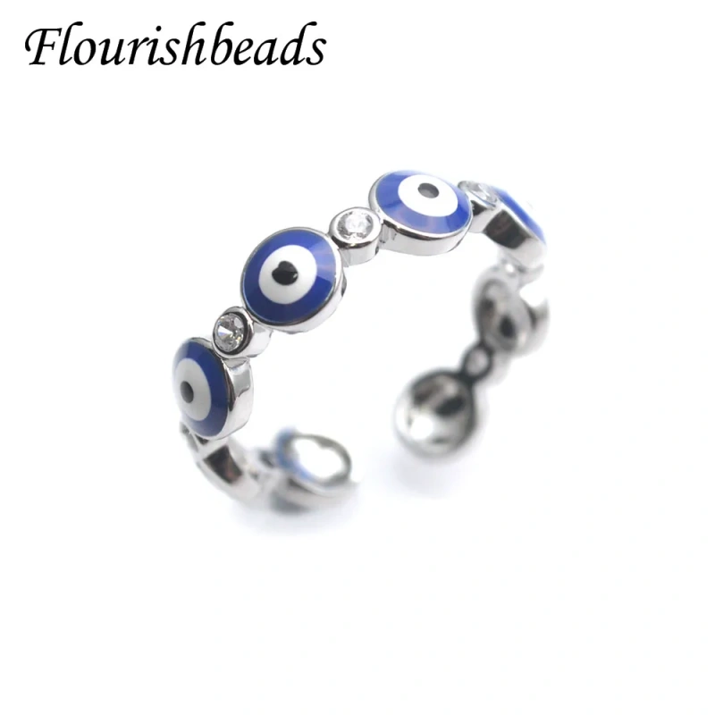 Hot Sell Turkish Style Colorful Enamel Blue Evil Eye Zircon Open Rings for Women Girl Party Jewelry 10pcs/lot