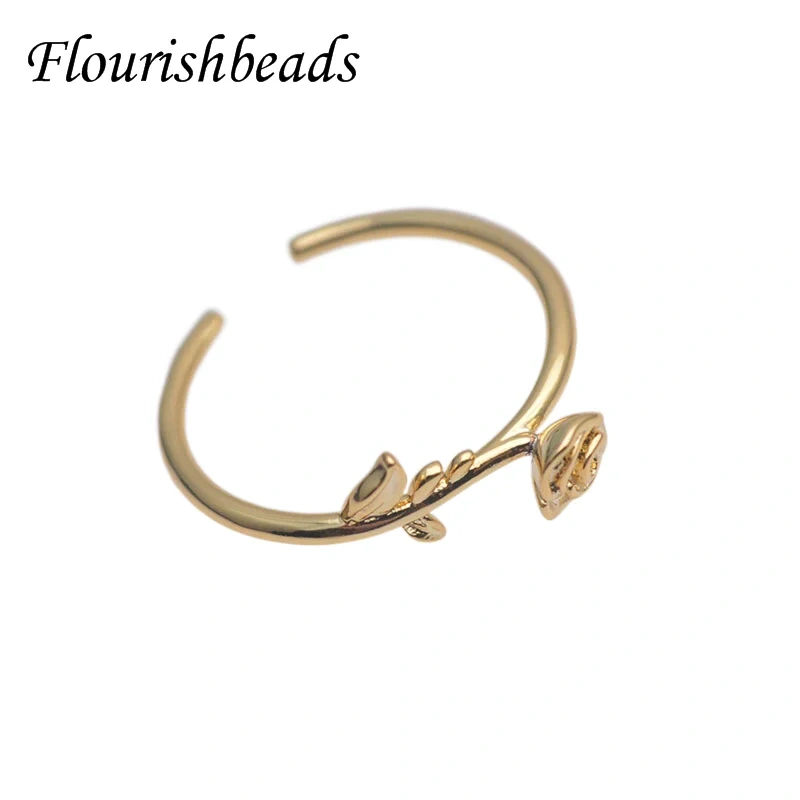 Gold Rose Flower Shape Opening Ring Adjustable Finger Ring for Fashion Women's Accessories Jewelry Gift 10pcs/lot