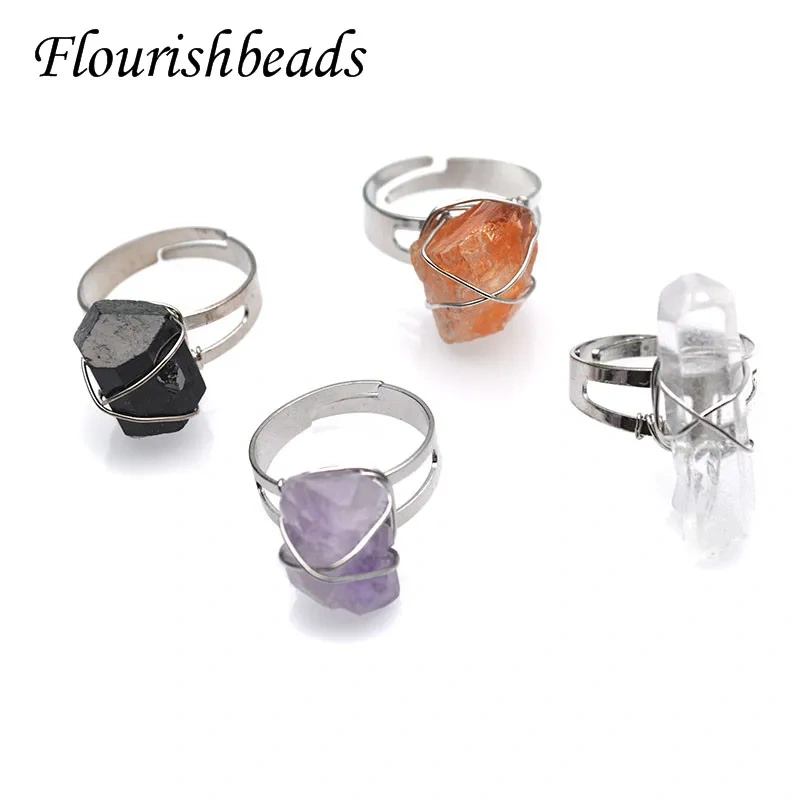 Fashion Irregular Raw Crystal Rings Amethyst Obsidia Natural Stone Ring Adjustable Finger Ring for Women Men 3~5pcs/lot