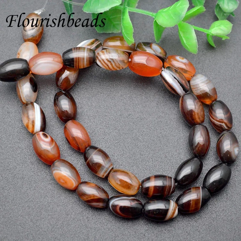 8x12mm Natural Stone Banded Agates Onyx Beads Smooth Oval Loose Spacer Beads For Jewelry Making DIY Bracelet