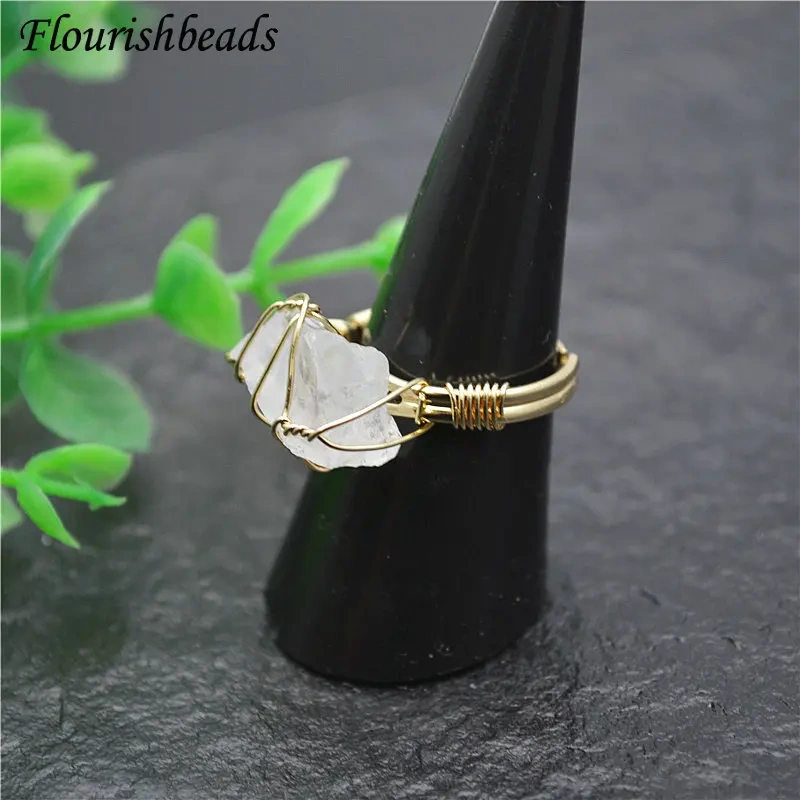 Best-selling Wire Winding Natural Druzy Irregularl Shape Gemstone Rings Fashion Man Woman Party Jewelry Size Adjustable Gift
