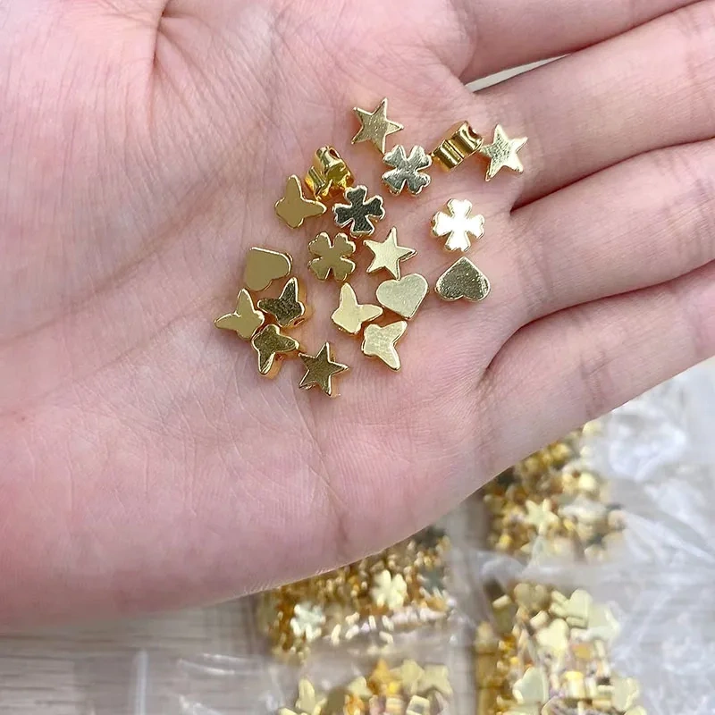 Wholesale 200pcs/lot Gold Color Star Crown Love Heart Shape 6mm Loose Spacer Beads DIY Jewelry Making Findings