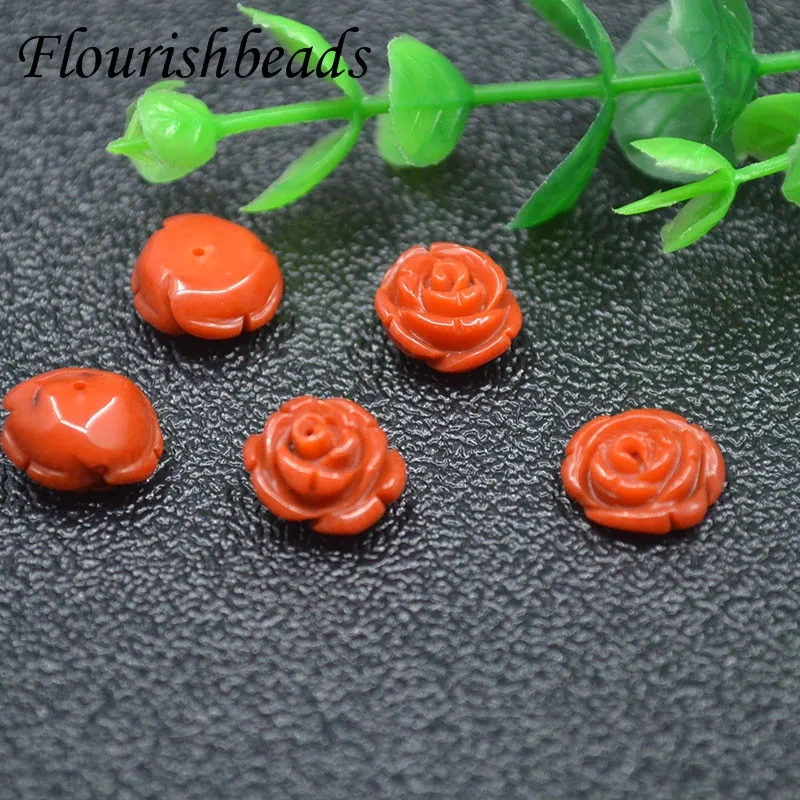 50pc Per Lot Cute Orange Coral Stone Flower Shape Half Hole Loose Beads 6-12mm Earring Making Supplies