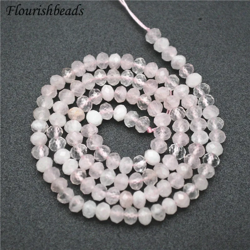3x4mm Faceted Rondelle Shape Natural Pink Quartz Beads Fine Jewelry Making Earrings Necklace Stone Loose Beads 5Strands