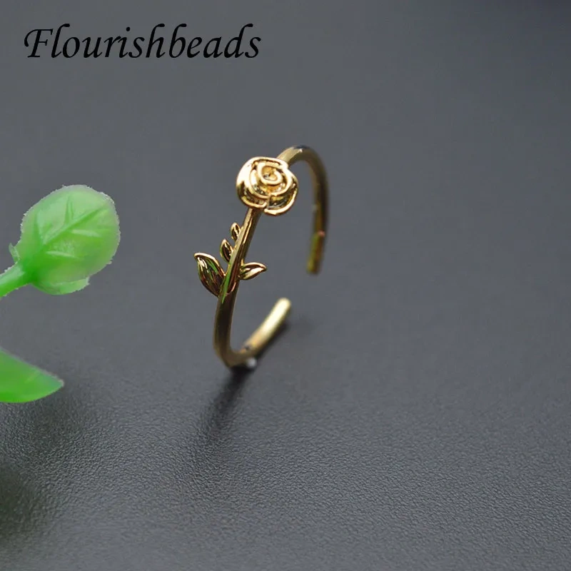 Gold Rose Flower Shape Opening Ring Adjustable Finger Ring for Fashion Women's Accessories Jewelry Gift 10pcs/lot