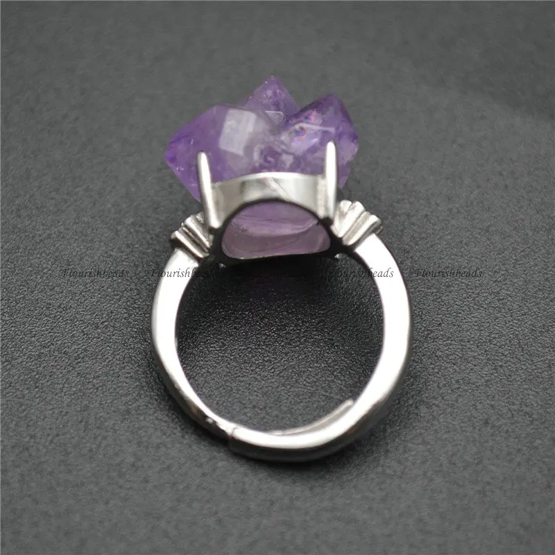 Best-selling Natural Amethyst Druzy Irregularl Shape Gemstone Rings Fashion Man Woman Party Jewelry Size Adjustable Gift