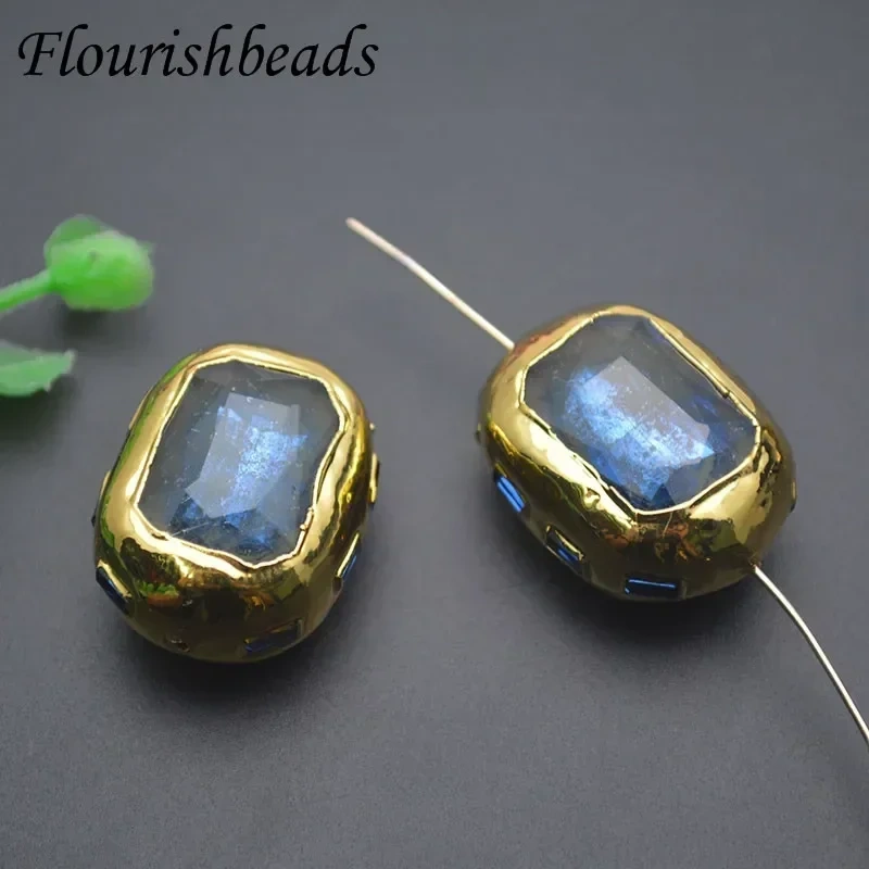 Faceted Blue Stone 18k Gold Plated Square Shaped Loose Beads Jewelry Making Accessories for DIY Fine Necklace 5pcs/lot