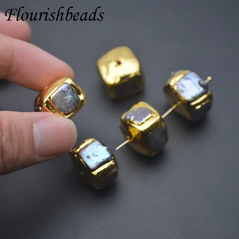 5pcs/lot Vintage Square Natural Gray Pearl Gold Plated Loose Beads Women DIY Necklace for Jewelry Making