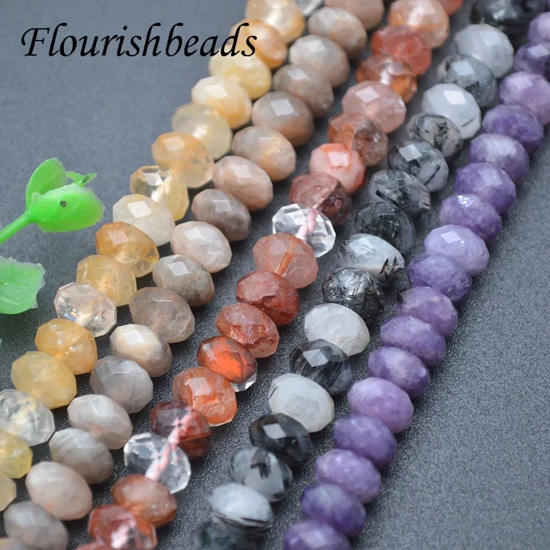 5x8mm Natural Faced Citrine Lepidolite Grey Sunstone Rutilated Roudelle Loose Beads for Jewelry DIY Bracelet Necklace