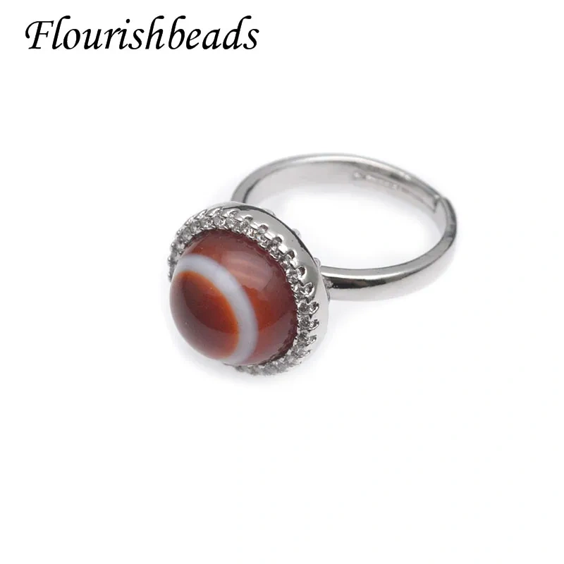 Natural  Eye Veins DZI Banded Red Agate Rings Adjust Size Ring Tibetan Amulet Gemstone Gift
