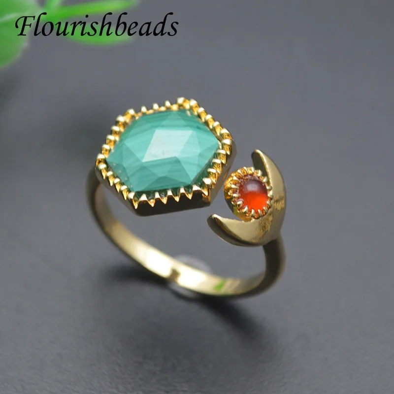 Natural Stone Ring for Women Fashion Elegant Healing Sun Stone Amazonite Malachite Ring Party Wedding Gift