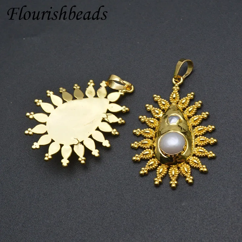 High Quality Natural Baroque Gold Plated Sun Shape Pendant Nickel Free Accessories for Women Handmade DIY Necklaces 5pcs/lot