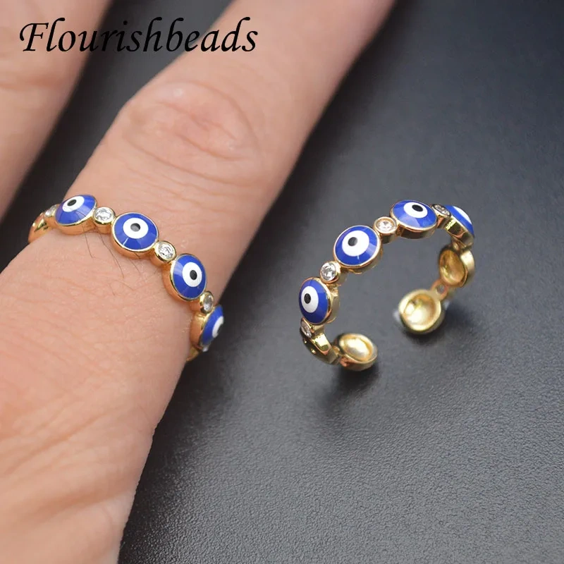 Hot Sell Turkish Style Colorful Enamel Blue Evil Eye Zircon Open Rings for Women Girl Party Jewelry 10pcs/lot