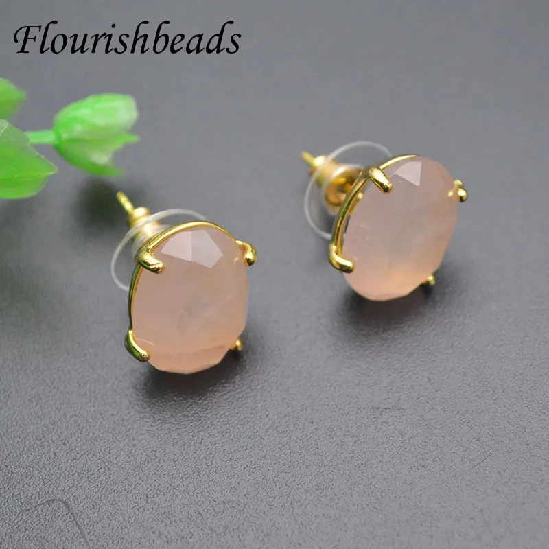 Natural Stone Faceted Stud Earring Rose Quartz Crystal Amethyst Howlite Fine Jewelry for Women Ear Earring 5pairs/lot