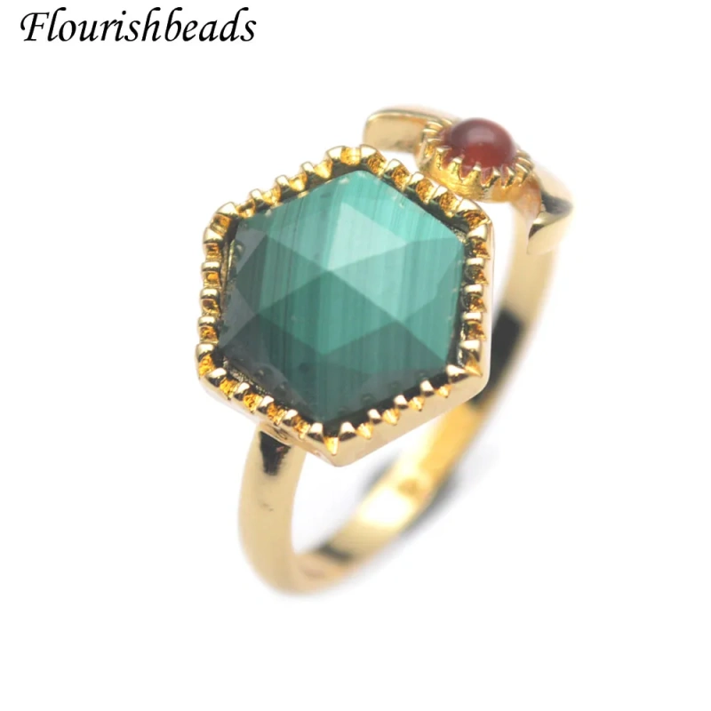 Fine Jewelry Natural Malachite Stone Ring Gold Plated Adjustable Rings 2022 New Fashion Women Charm Healing Jewelry