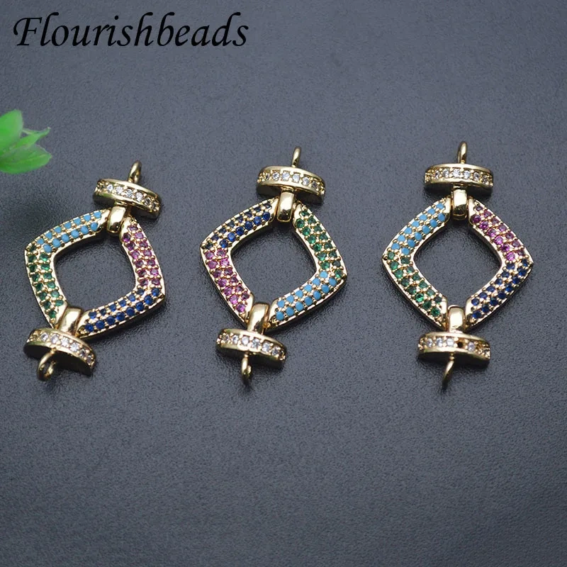 High Quality Paved Rainbow CZ Beads Square Shape Connector Clasp for Women DIY Jewelry Necklace Bracelet 10pcs/lot