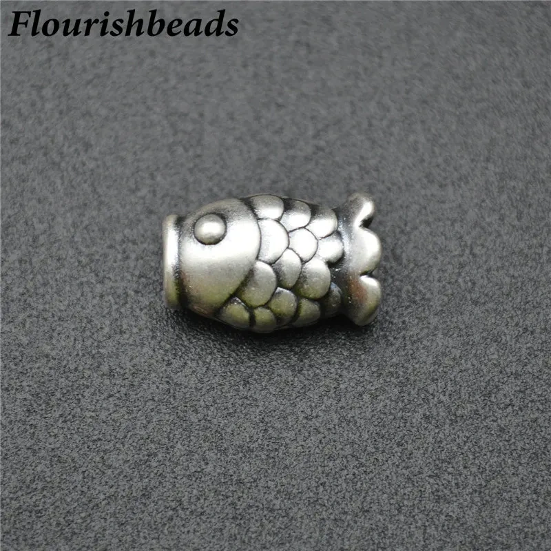 New Arrival Vintage S999 Anti Silvery Fish Shape Beads Big Hole Charms Fits Bracelet Necklace Making 9x14mm