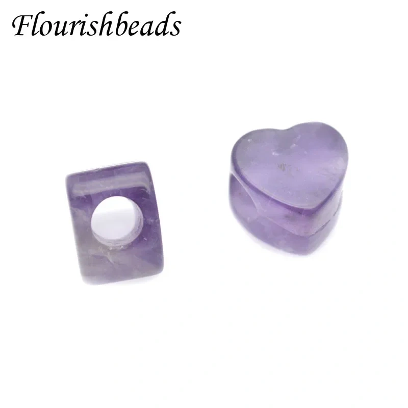 5mm Big Hole Cute Heart Shape Gemstone Loose Beads DIY Materials 10pcs (Amethyst / Tiger Eye / Moss Agate / Green Aventurine)