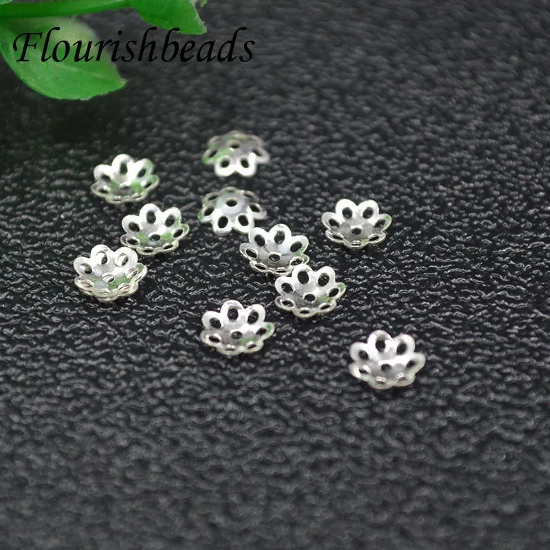 100pcs/lot 6mm 925 Sterling Silver Flower Bead Loose Spacer Beads Caps End Beads Cap for DIY Jewelry Finding Making Accessories