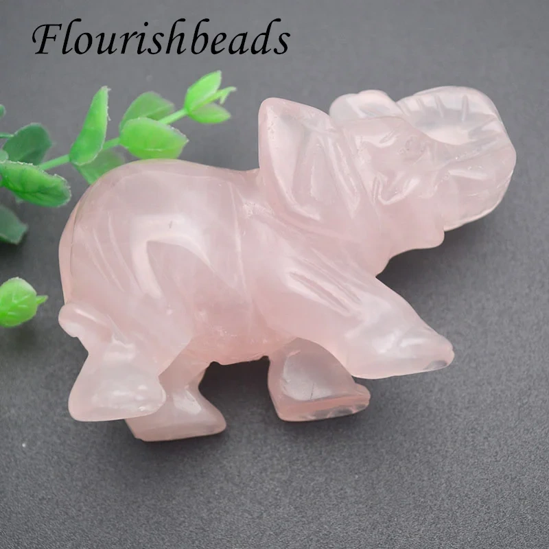 1pc Natural Gemstone Crystal Rose Quartz Carved Elephant  Small Home Decor Crafts Small Christmas Present 5 inches