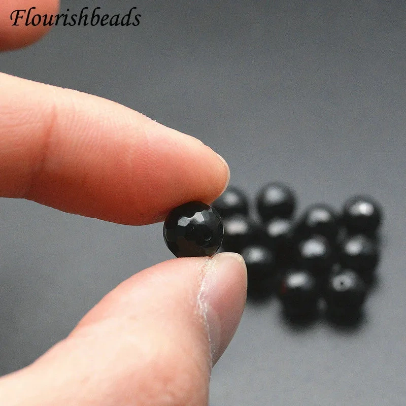 100pcs/lot 6mm 8mm 10mm Natural Black Agate Faceted Round Stone Beads Half Hole for Earrings DIY Jewelry Findings Components