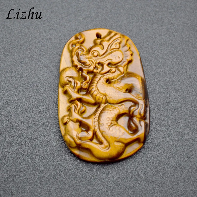 1pc Natural Stone Yellow Tiger Eye Necklaces Carving China Dragon Necklace Pendant Energy Good Luck Overbearing Jewelry