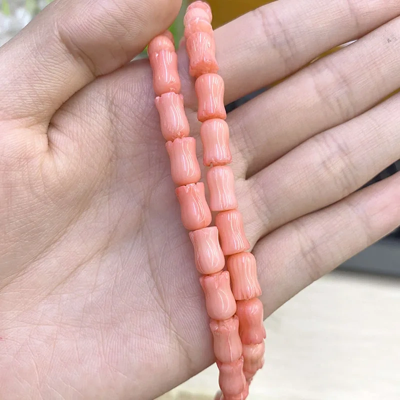 4x8mm 6x9mm Natural Sea Bamboo Coral Peach Color Tulip Shaped Coral Loose Beads DIY Necklace Bracelet 2 String Per Batch