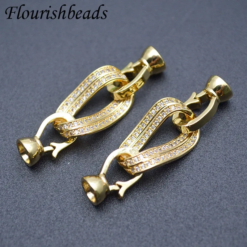 Real CZ Beads Paved Gold Color Geometric Wave Shape Connector Clasp DIY Bracelet Accessories Jewelry Findings