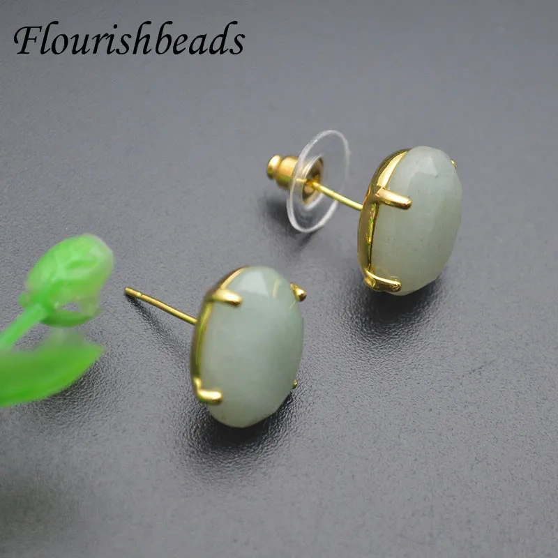 Natural Stone Faceted Stud Earring Rose Quartz Crystal Amethyst Howlite Fine Jewelry for Women Ear Earring 5pairs/lot