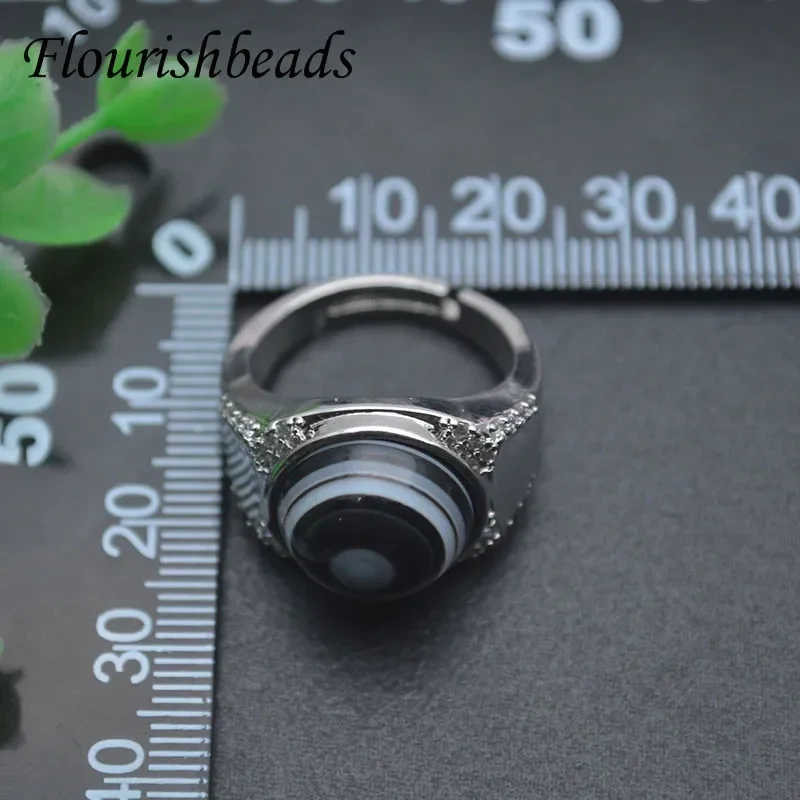 1pc Natural Agate Onyx Vintage Tibetan Dzi Bead Adjustable Rings Healing Religious Jewelry Gift