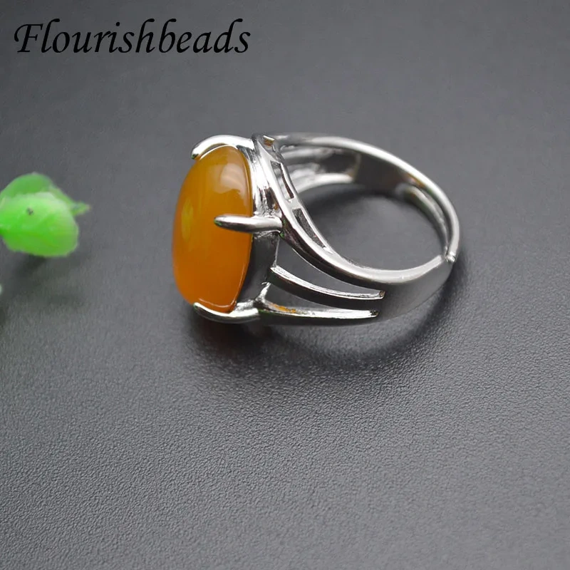 High Quality Oval Healing Stone Citrine Amazonite Yellow Agate 13x18mm Cabochon Beads Paved Adjustable Finger Ring 5pcs/lot