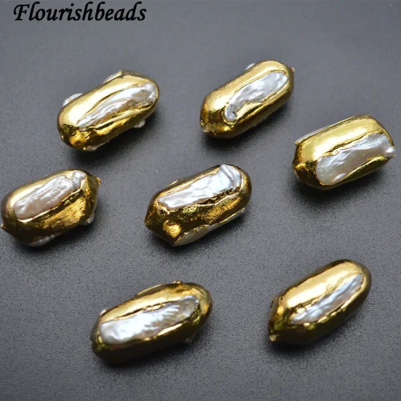 Gold Color Surrounded Natural Fresh Water Pearl Strip Cylinder Shape Spacer Loose Beads DIY Jewelry Making Supplies