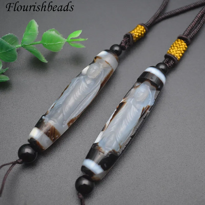 2022 New Coffee Color Agate Carving Guanyin Buddha Statue Amulet DZI Pendant Necklace for Women Men Jewelry Gift
