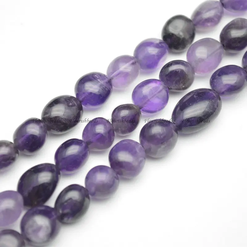 8~10mm Natural Amethyst Smooth Stone Oval Shape Nugget Loose Beads Jewelry Making Supplies 1 Strand