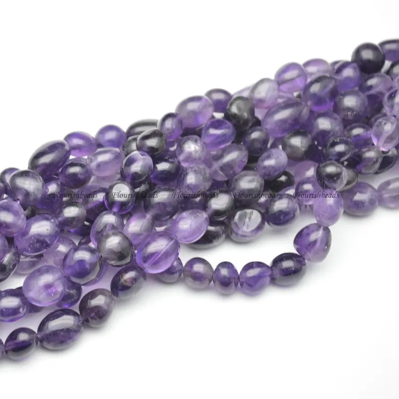 8~10mm Natural Amethyst Smooth Stone Oval Shape Nugget Loose Beads Jewelry Making Supplies 1 Strand