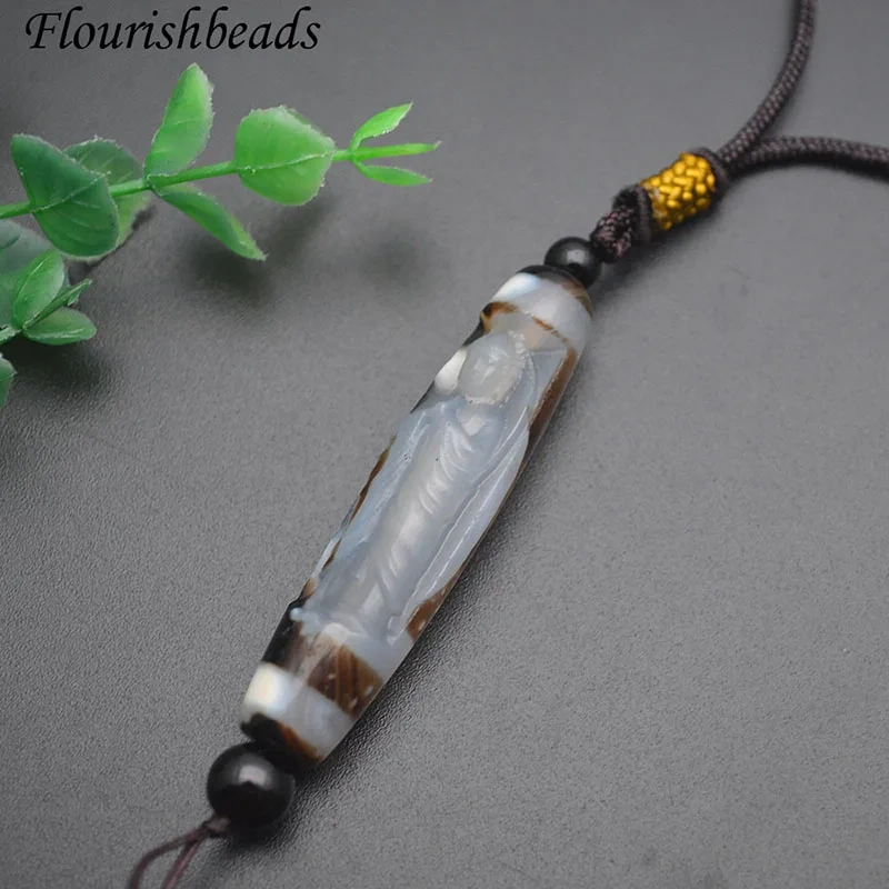 2022 New Coffee Color Agate Carving Guanyin Buddha Statue Amulet DZI Pendant Necklace for Women Men Jewelry Gift