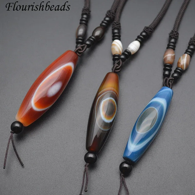 1pcs Natural Red Agate Coffee Brown Long Rice Shape Tibetan DZI Stone Pendant Necklace Tibet Heaven Bead Bring Good Luck Gift